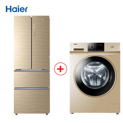 海尔（Haier）BCD-331WDPT金色331升四门冰箱+Haier/海尔 G100818BG全自动滚筒电冰箱家用