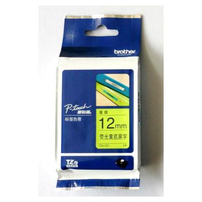 兄弟 (Brother)TZe-C31 荧光 标签色带 12mm宽 荧光黄底黑字 TZ-C31 色带(适用所有PT系列)