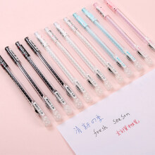 晨光小清新的水笔创意可爱女生中性笔0.38mm针管头学生用黑/红/蓝色韩国简约签字笔黑笔萌文具用品6 8黑2红2蓝(12支笔)(笔杆色随机)
