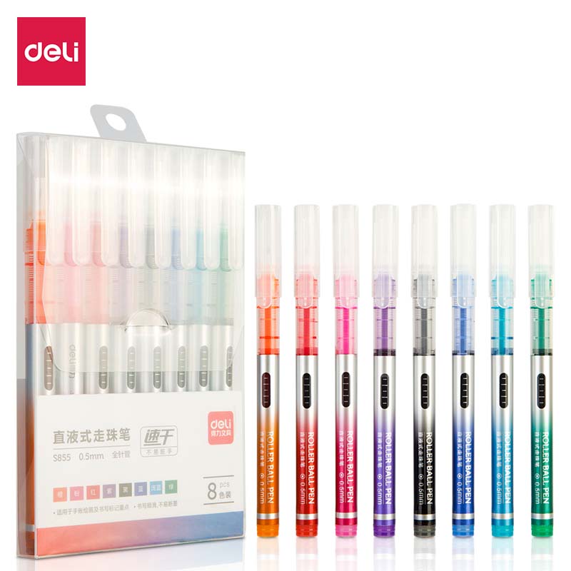 得力S855直液式走珠笔(混)(8支/盒)